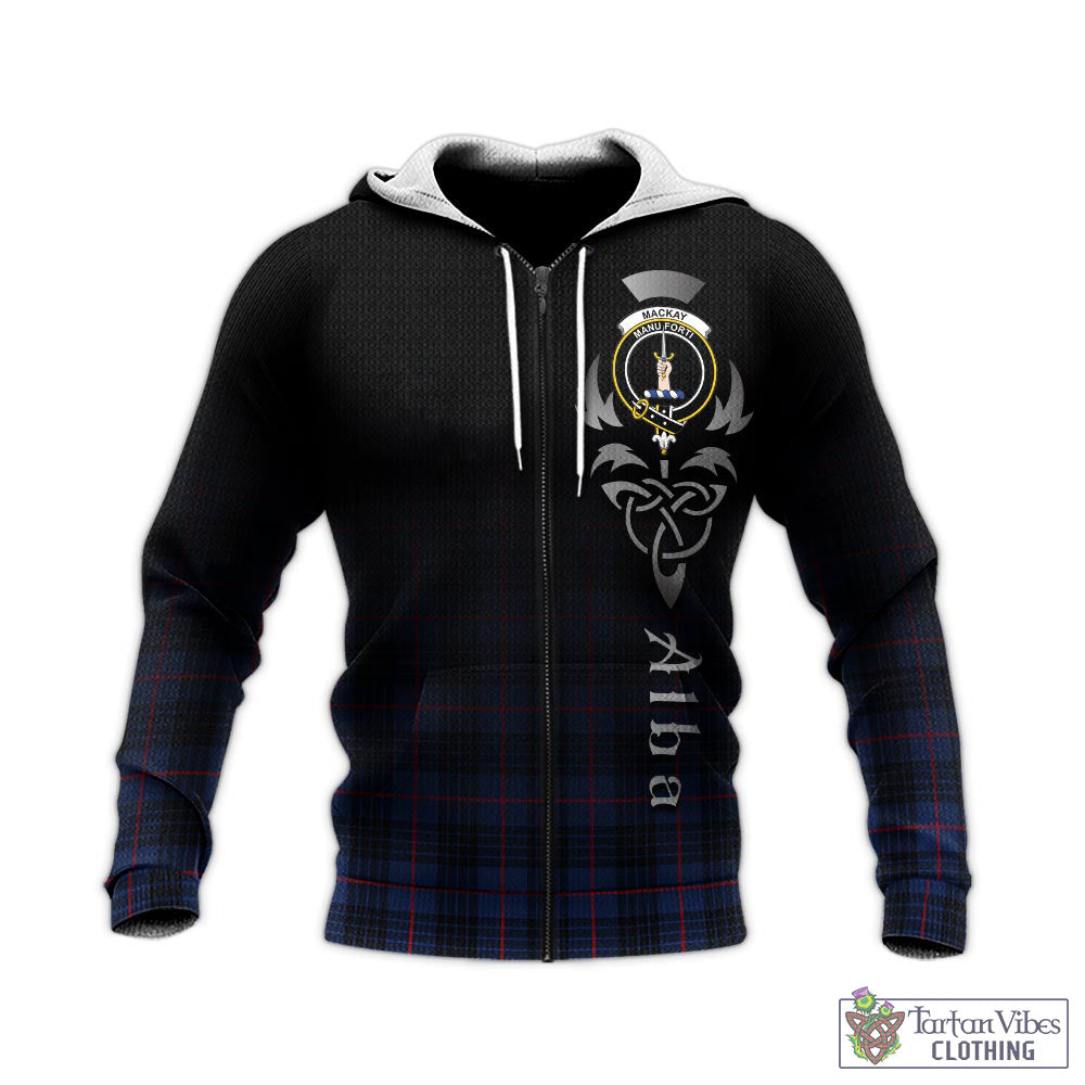 Tartan Vibes Clothing MacKay Blue Modern Tartan Knitted Hoodie Featuring Alba Gu Brath Family Crest Celtic Inspired