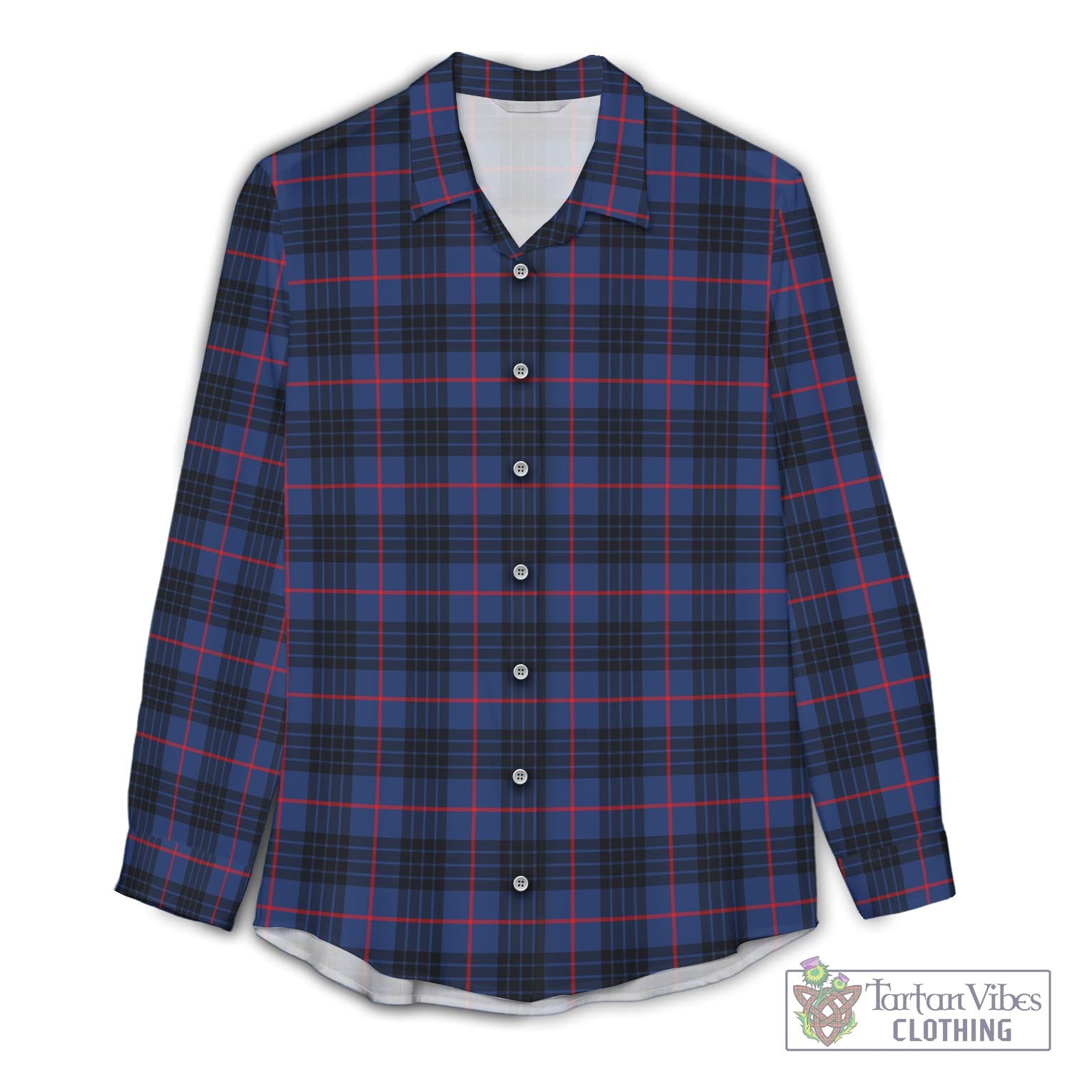 MacKay Blue Modern Tartan Womens Casual Shirt