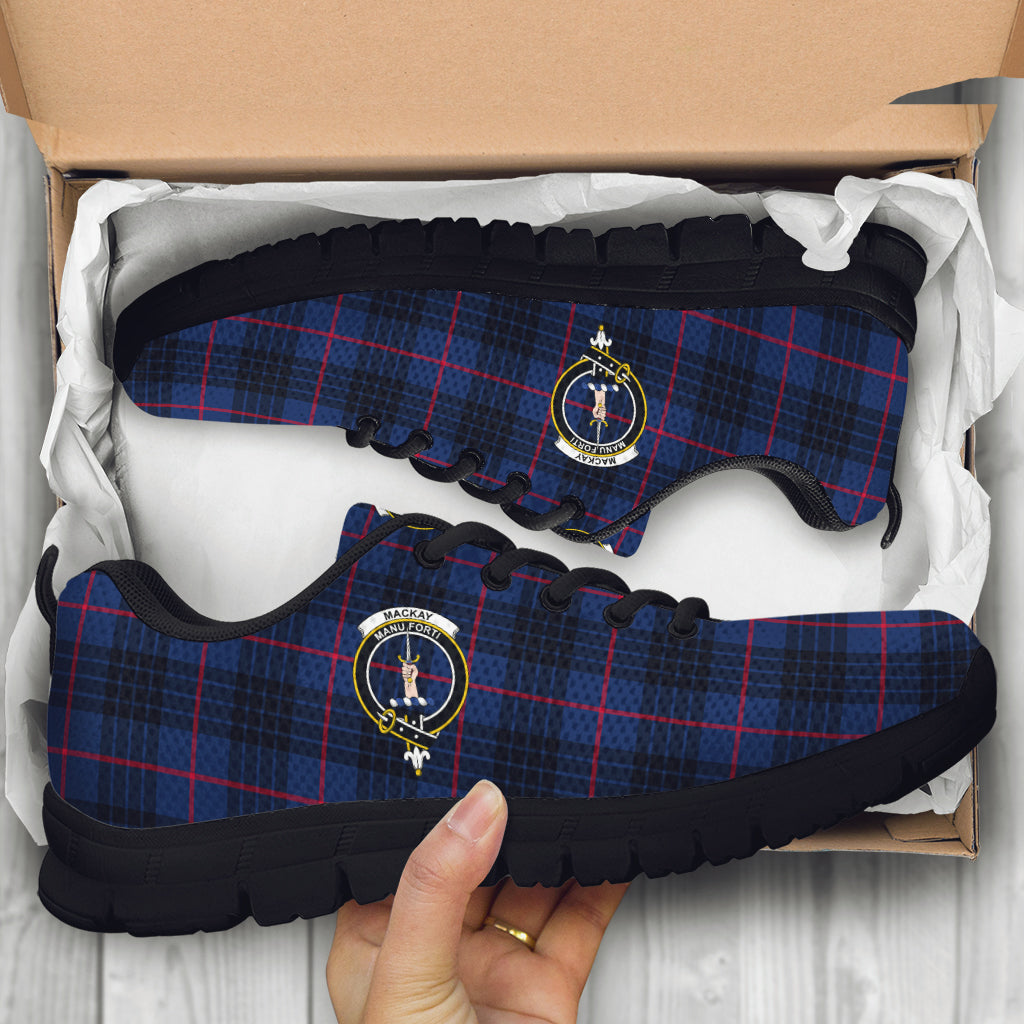 MacKay Blue Modern Tartan Sneakers with Family Crest - Tartan Vibes Clothing