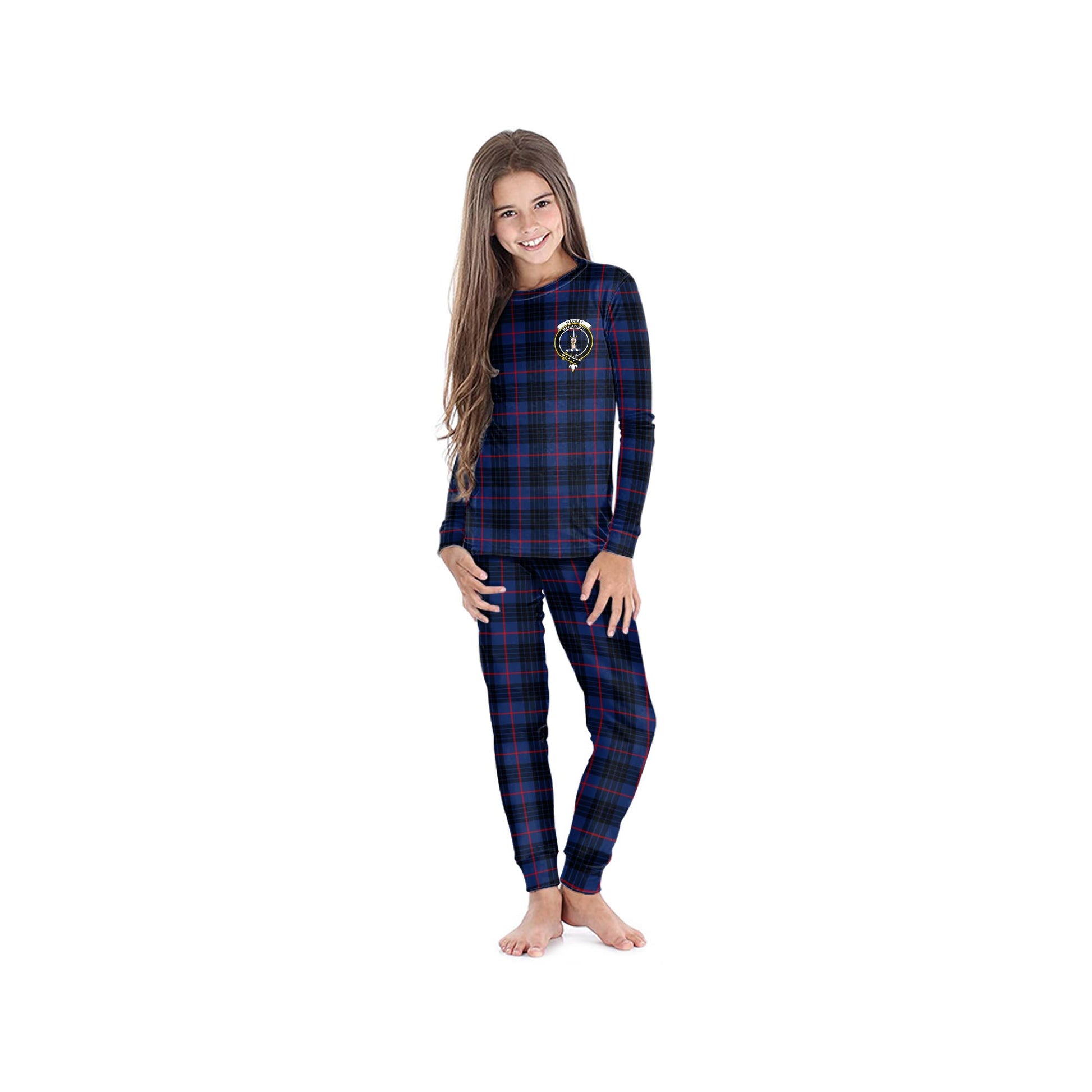 MacKay Blue Modern Tartan Pajamas Family Set with Family Crest - Tartanvibesclothing