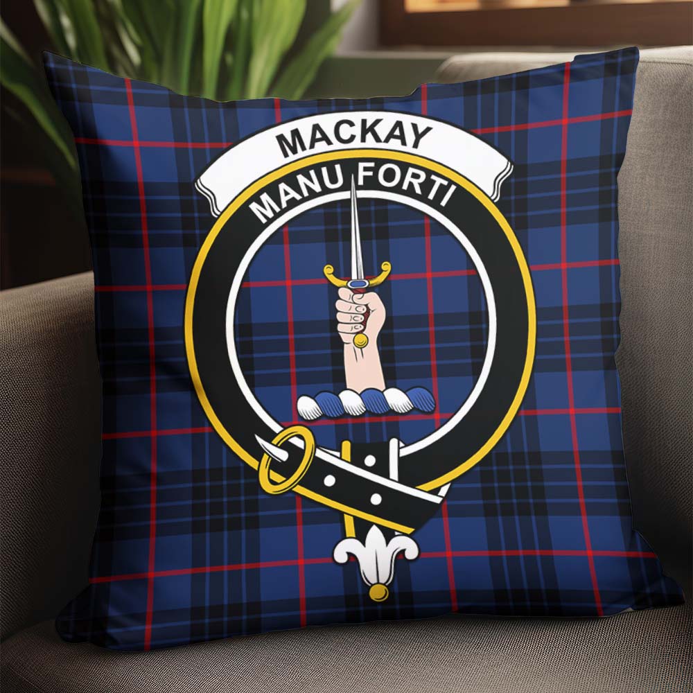 MacKay Blue Modern Tartan Pillow Cover with Family Crest - Tartanvibesclothing