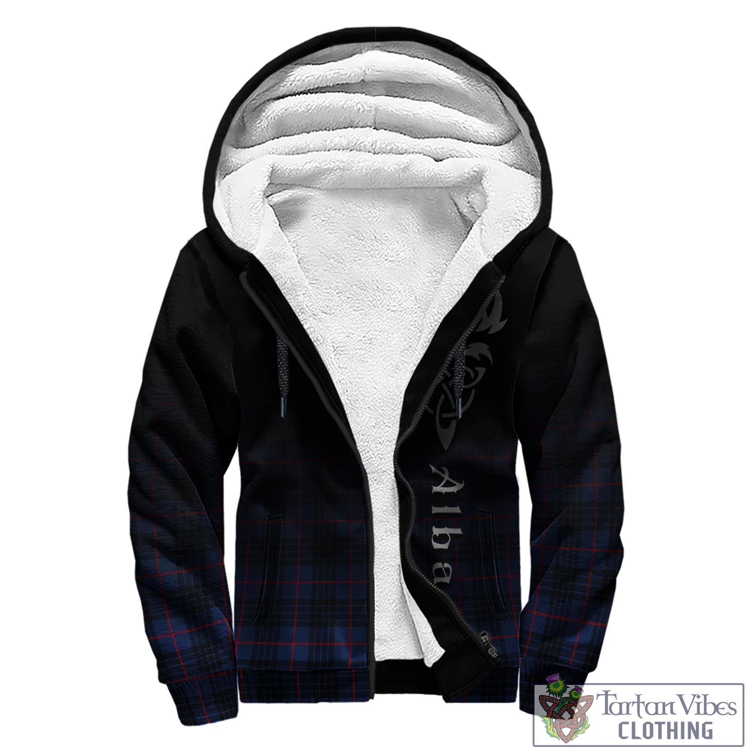 Tartan Vibes Clothing MacKay Blue Modern Tartan Sherpa Hoodie Featuring Alba Gu Brath Family Crest Celtic Inspired