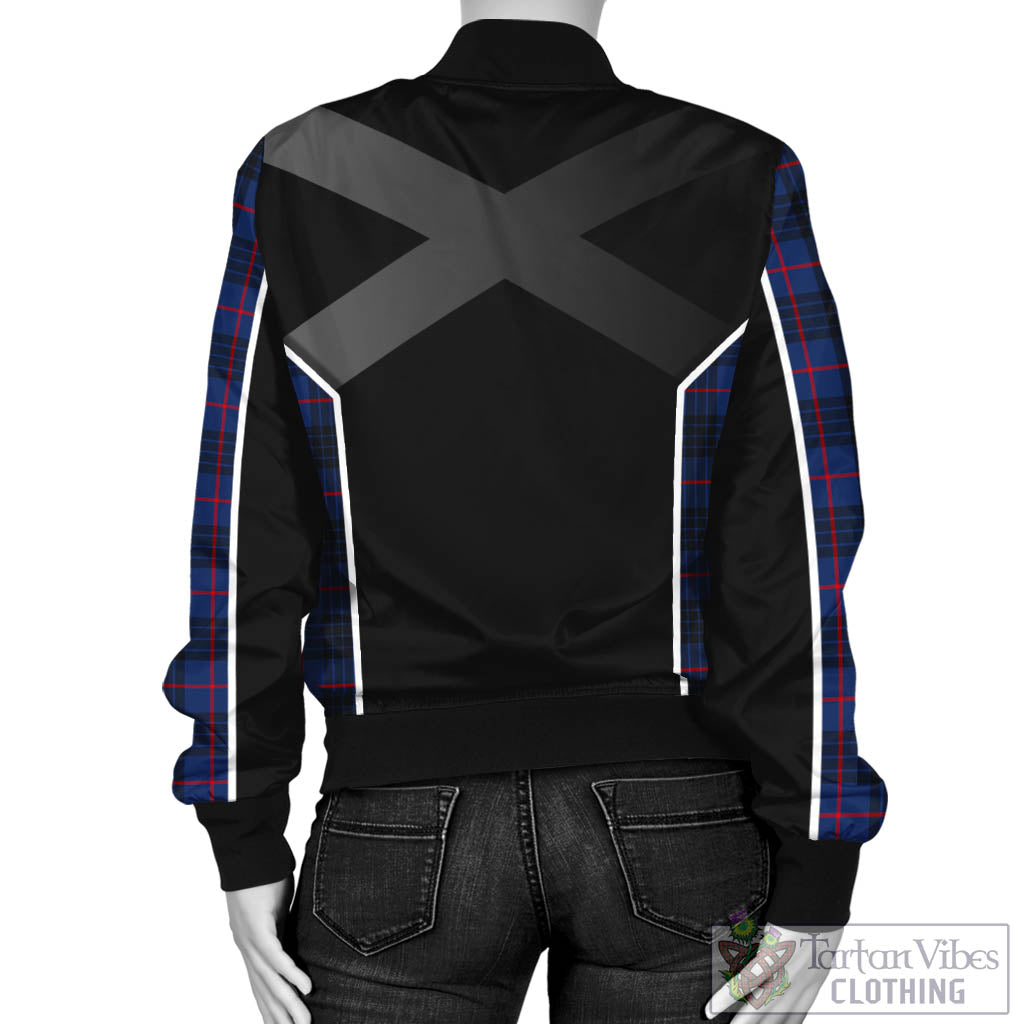 Tartan Vibes Clothing MacKay Blue Modern Tartan Bomber Jacket with Family Crest and Scottish Thistle Vibes Sport Style