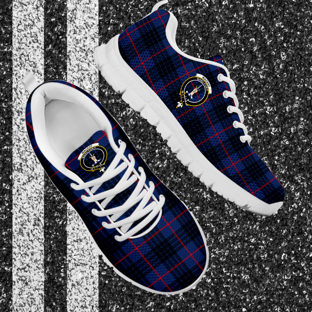 MacKay Blue Modern Tartan Sneakers with Family Crest - Tartan Vibes Clothing