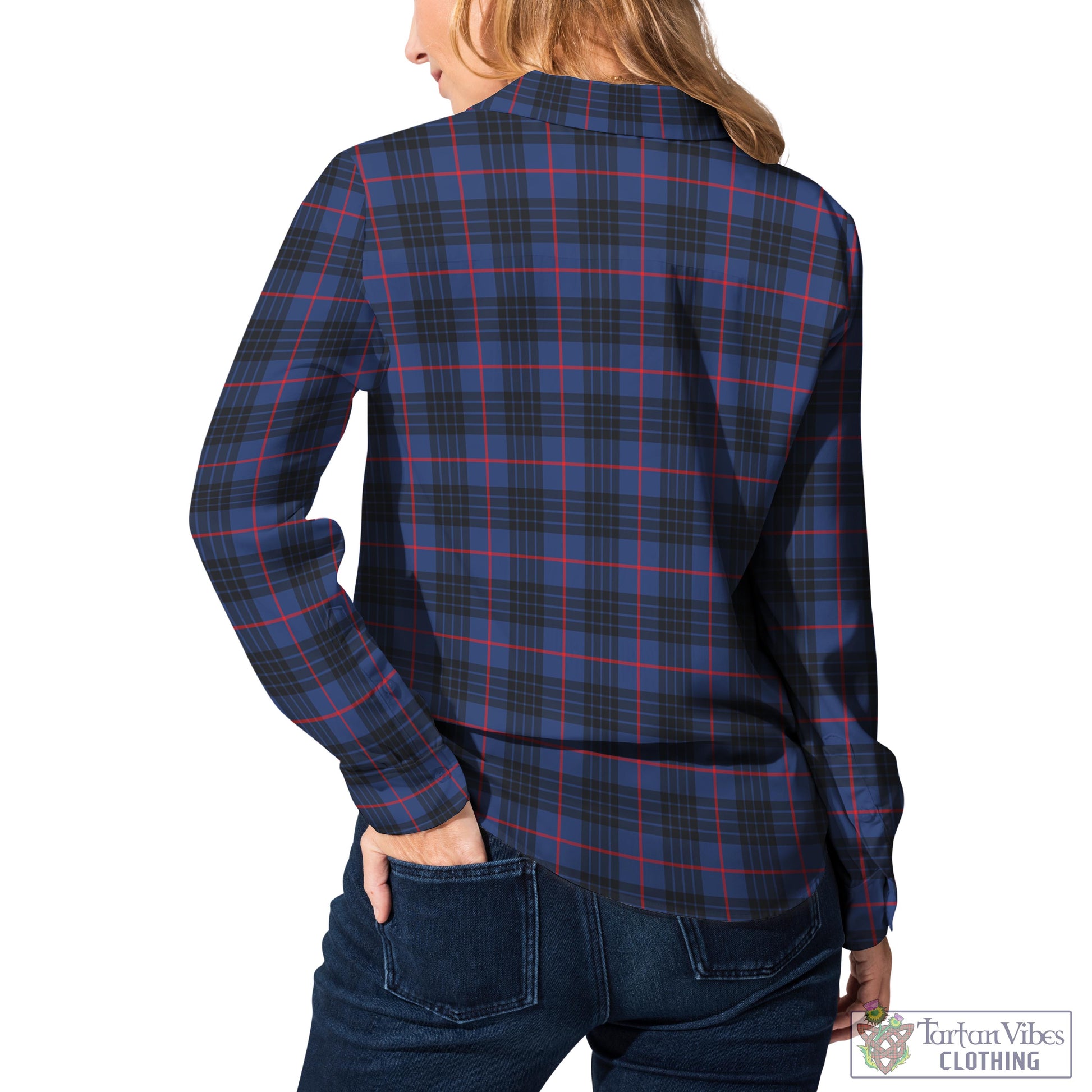 Tartan Vibes Clothing MacKay Blue Modern Tartan Womens Casual Shirt with Family Crest