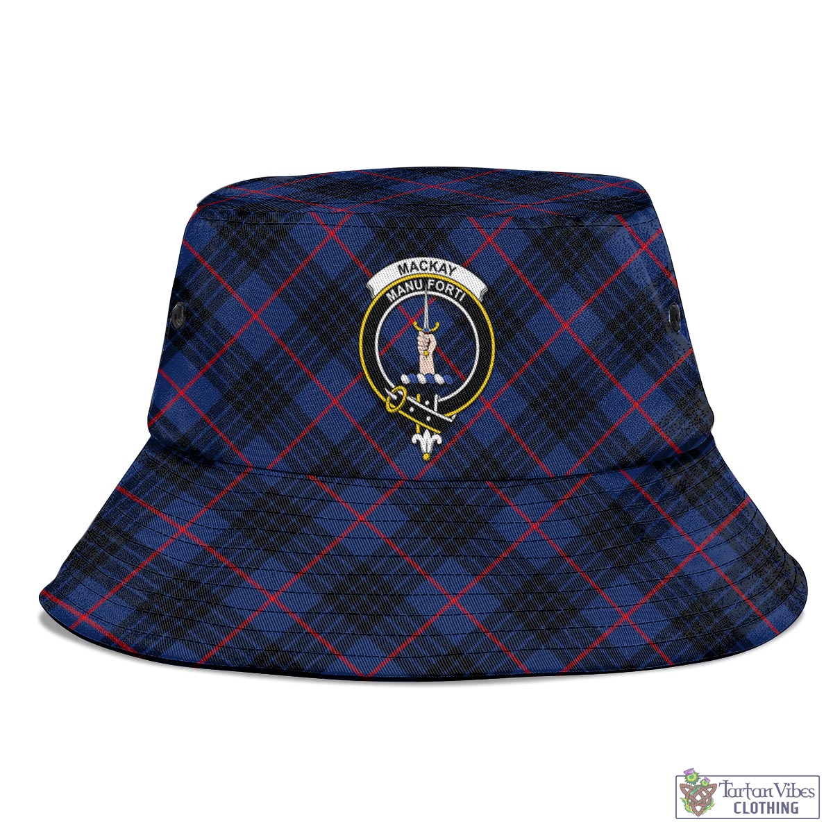 Tartan Vibes Clothing MacKay Blue Modern Tartan Bucket Hat with Family Crest