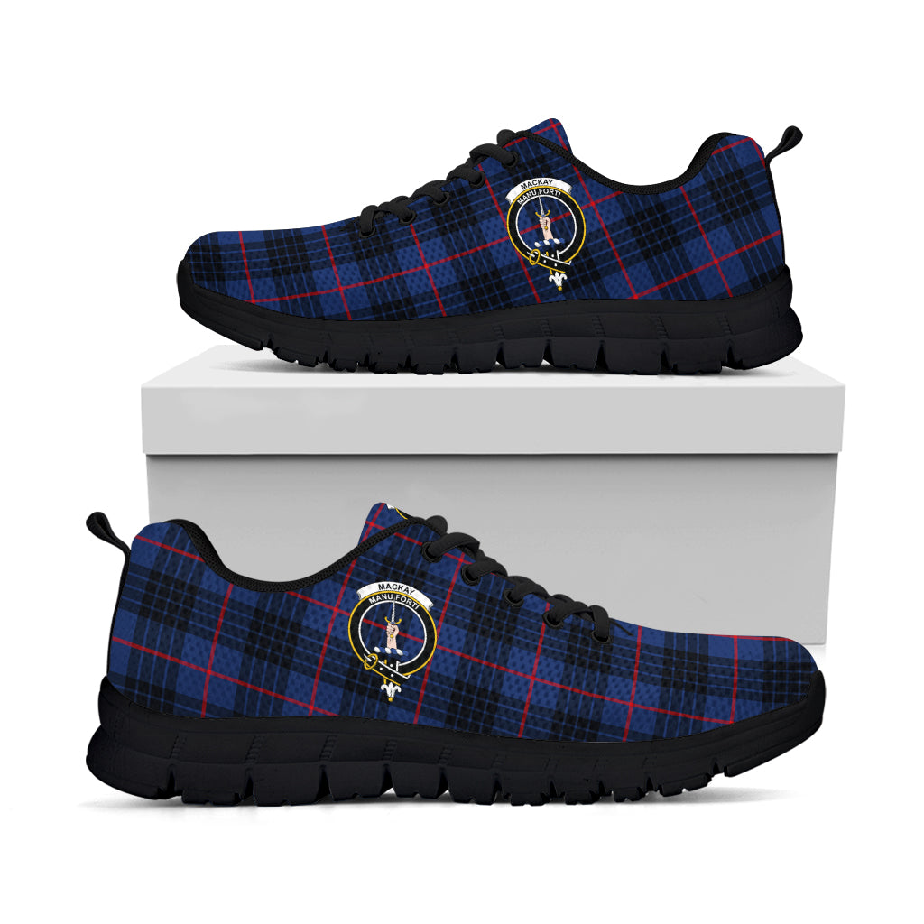 MacKay Blue Modern Tartan Sneakers with Family Crest - Tartan Vibes Clothing