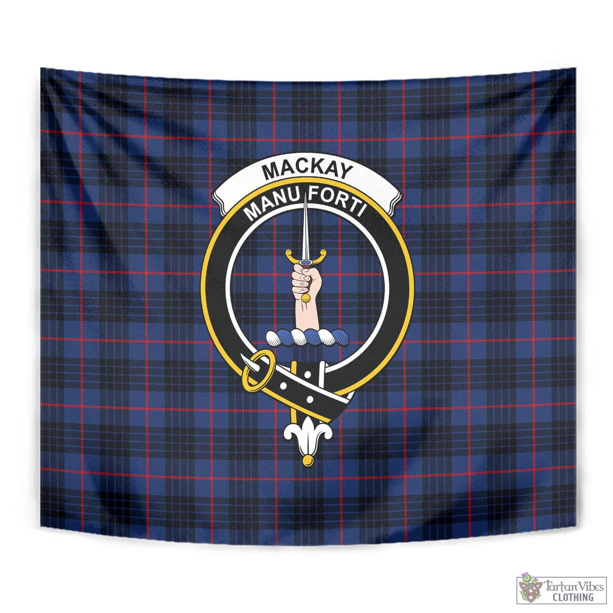 Tartan Vibes Clothing MacKay Blue Modern Tartan Tapestry Wall Hanging and Home Decor for Room with Family Crest