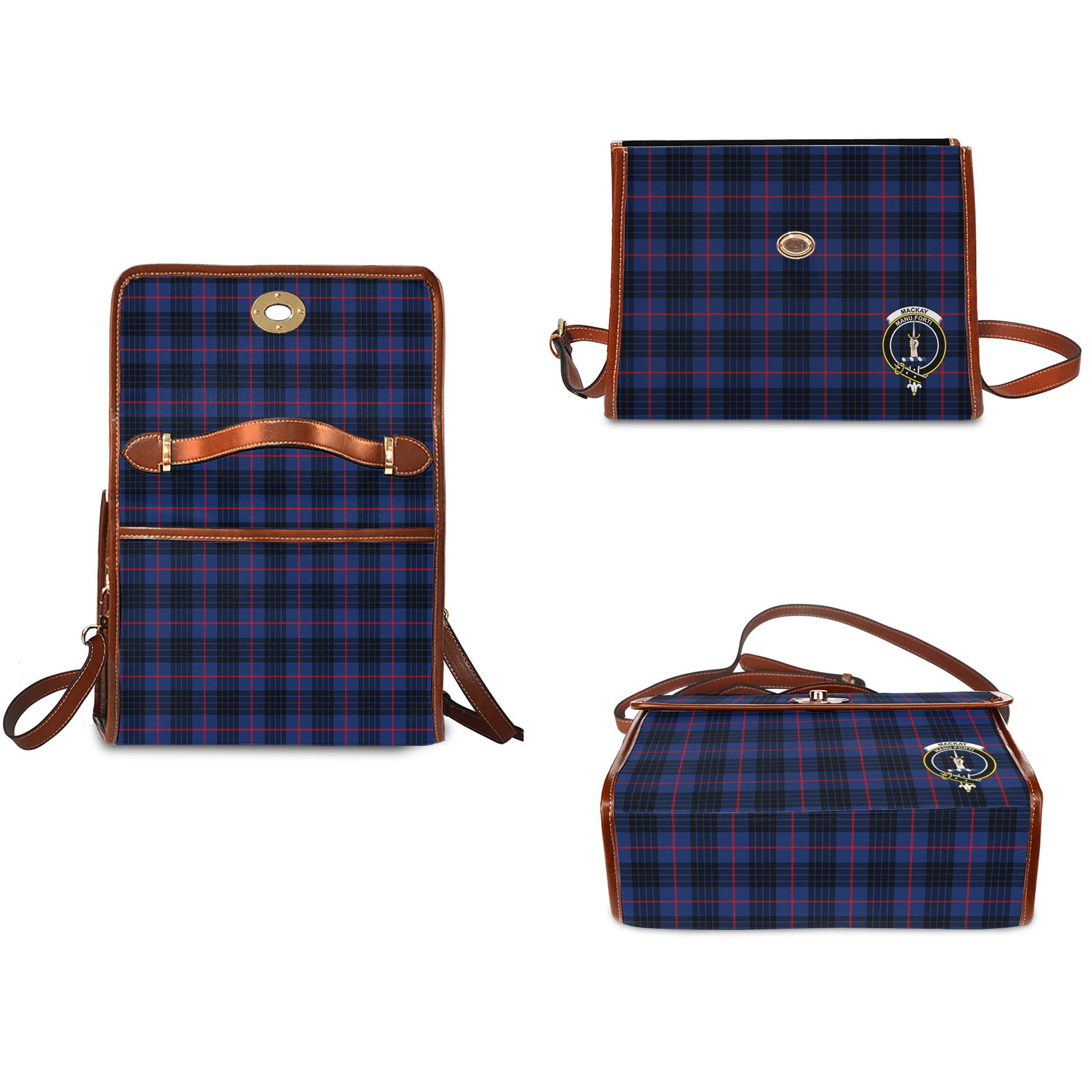 mackay-blue-modern-tartan-leather-strap-waterproof-canvas-bag-with-family-crest