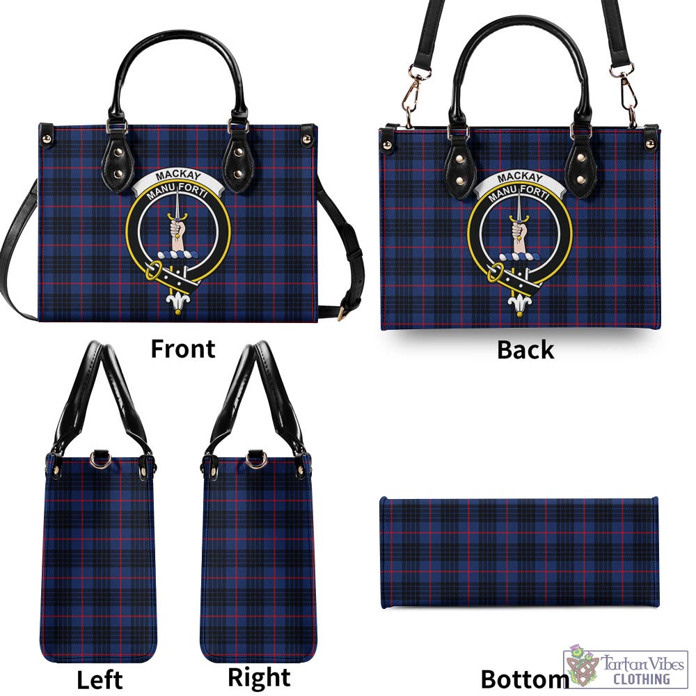 Tartan Vibes Clothing MacKay Blue Modern Tartan Luxury Leather Handbags with Family Crest