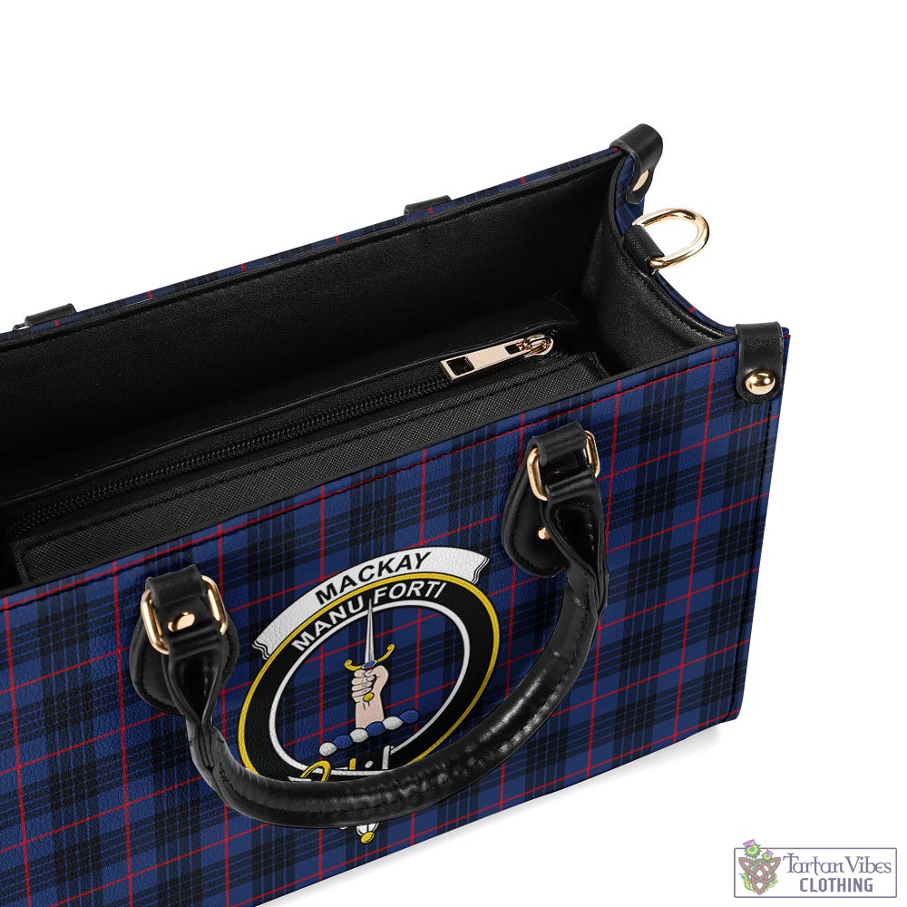 Tartan Vibes Clothing MacKay Blue Modern Tartan Luxury Leather Handbags with Family Crest