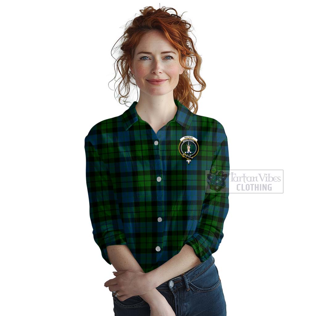 Tartan Vibes Clothing MacKay (McKay) Tartan Women's Casual Shirt with Family Crest Celtic Skull Style