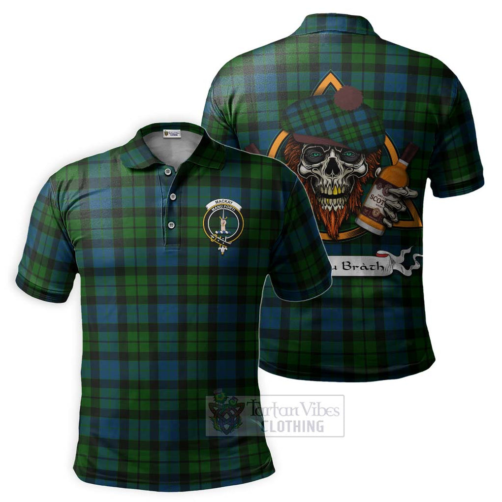 Tartan Vibes Clothing MacKay (McKay) Tartan Polo Shirt with Family Crest and Bearded Skull Holding Bottles of Whiskey