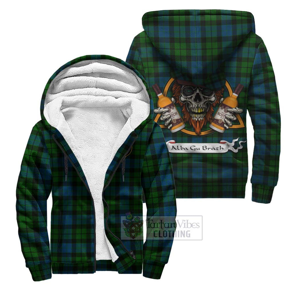 Tartan Vibes Clothing MacKay (McKay) Tartan Sherpa Hoodie with Family Crest and Bearded Skull Holding Bottles of Whiskey