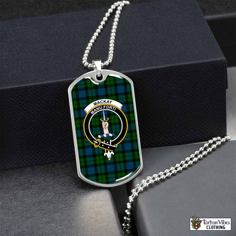 Tartan Vibes Clothing MacKay (McKay) Tartan Dog Tag Necklace with Family Crest