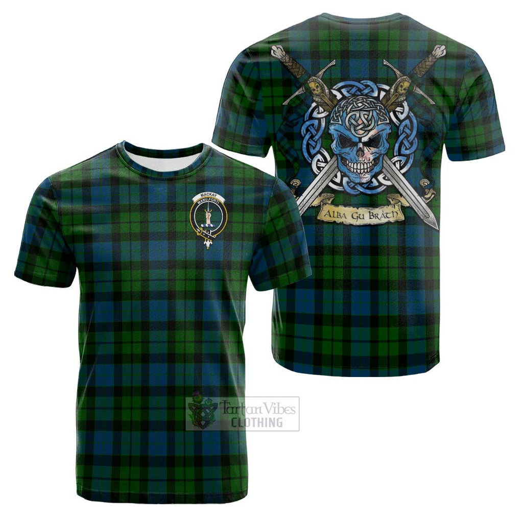 Tartan Vibes Clothing MacKay (McKay) Tartan Cotton T-shirt with Family Crest Celtic Skull Style