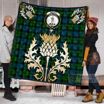 MacKay (McKay) Tartan Quilt with Family Crest and Golden Thistle Style