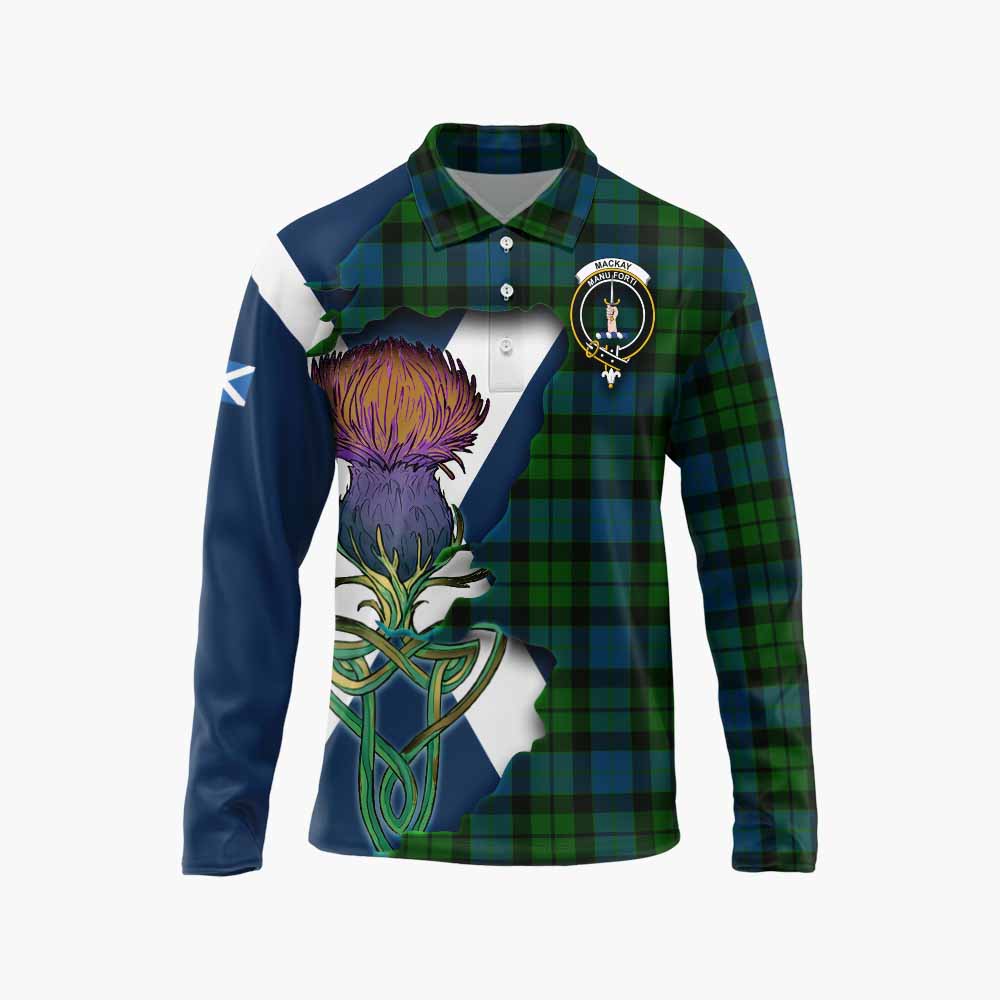 MacKay (McKay) Tartan Family Crest Long Sleeve Polo Shirt Scottish Thistle Celtic Inspired Unisex - Tartan Vibes Clothing