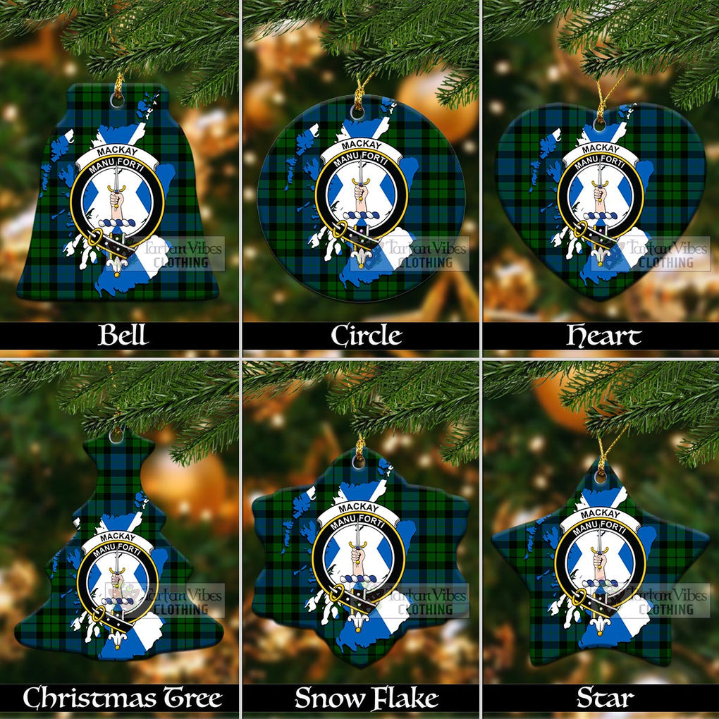 Tartan Vibes Clothing MacKay (McKay) Tartan Christmas Ornament with Family Crest and Scotland Map