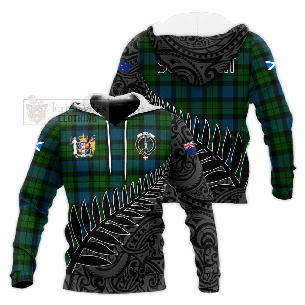 Tartan Vibes Clothing MacKay (McKay) Crest Tartan Knitted Hoodie with New Zealand Silver Fern Half Style