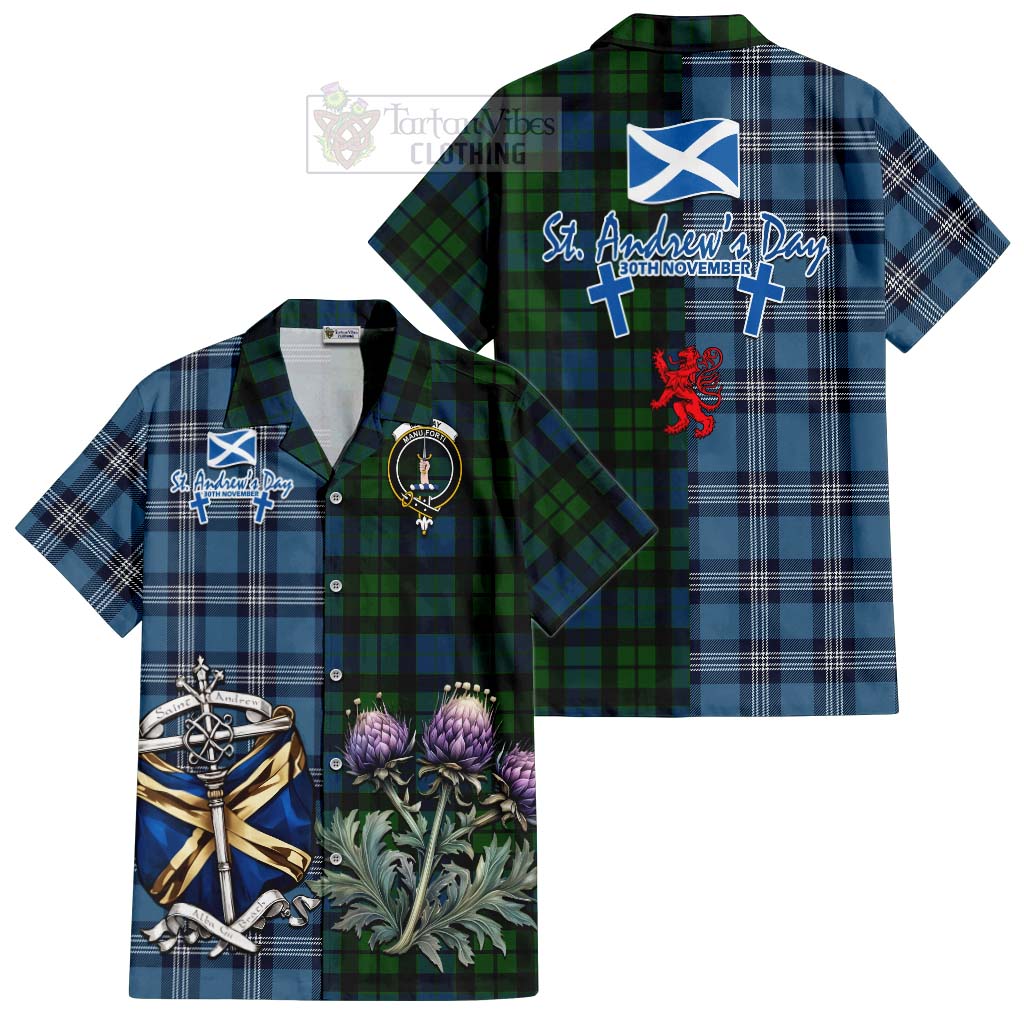 Tartan Vibes Clothing MacKay (McKay) Tartan Short Sleeve Button Shirt Happy St. Andrew's Day Half Tartan Style