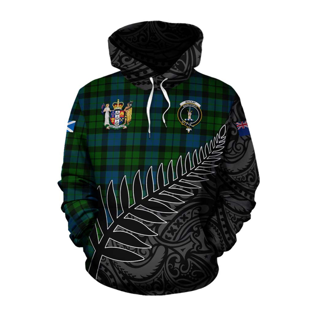 Tartan Vibes Clothing MacKay (McKay) Crest Tartan Cotton Hoodie with New Zealand Silver Fern Half Style