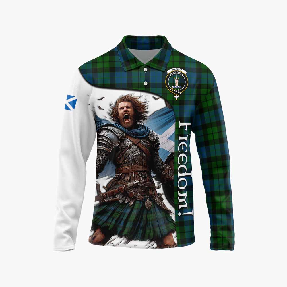 Tartan Vibes Clothing MacKay (McKay) Crest Tartan Long Sleeve Polo Shirt Inspired by the Freedom of Scottish Warrior