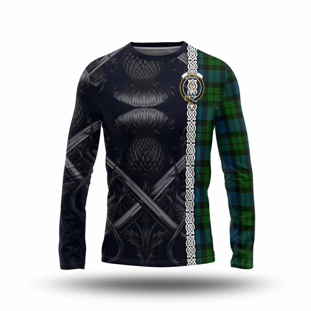 Tartan Vibes Clothing MacKay (McKay) Tartan Long Sleeve T-Shirt with Family Crest Cross Sword Thistle Celtic Vibes