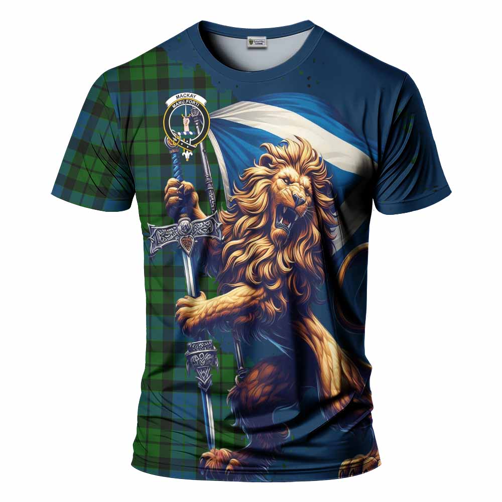 Tartan Vibes Clothing MacKay (McKay) Tartan Family Crest T-Shirt with Scottish Majestic Lion