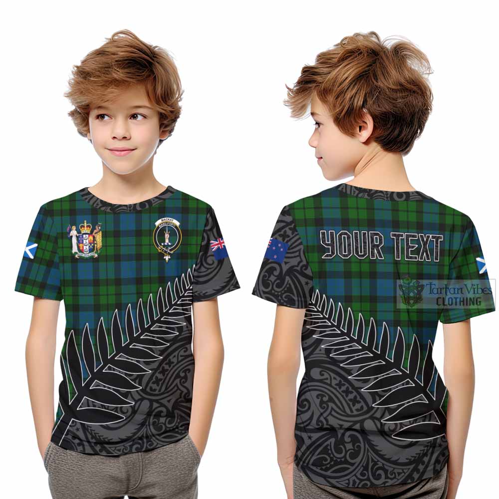 Tartan Vibes Clothing MacKay (McKay) Crest Tartan Kid T-Shirt with New Zealand Silver Fern Half Style