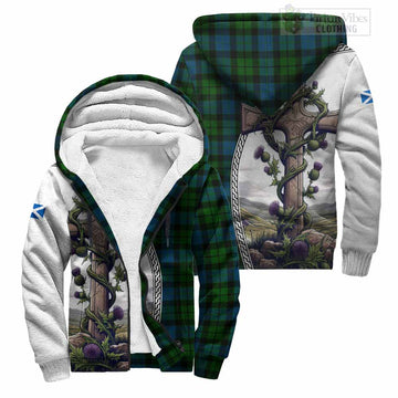 MacKay (McKay) Tartan Sherpa Hoodie with Family Crest and St. Andrew's Cross Accented by Thistle Vines