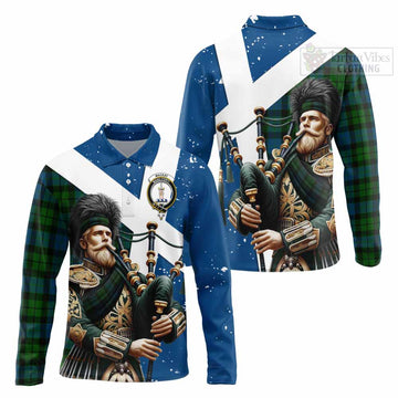 MacKay (McKay) Tartan Long Sleeve Polo Shirt with Family Crest Scottish Bagpiper Vibes