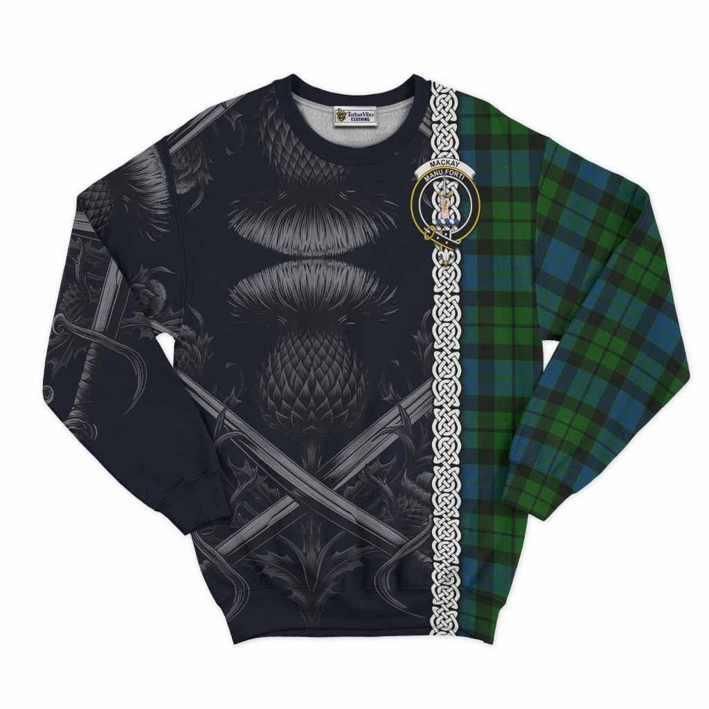 Tartan Vibes Clothing MacKay (McKay) Tartan Sweatshirt with Family Crest Cross Sword Thistle Celtic Vibes