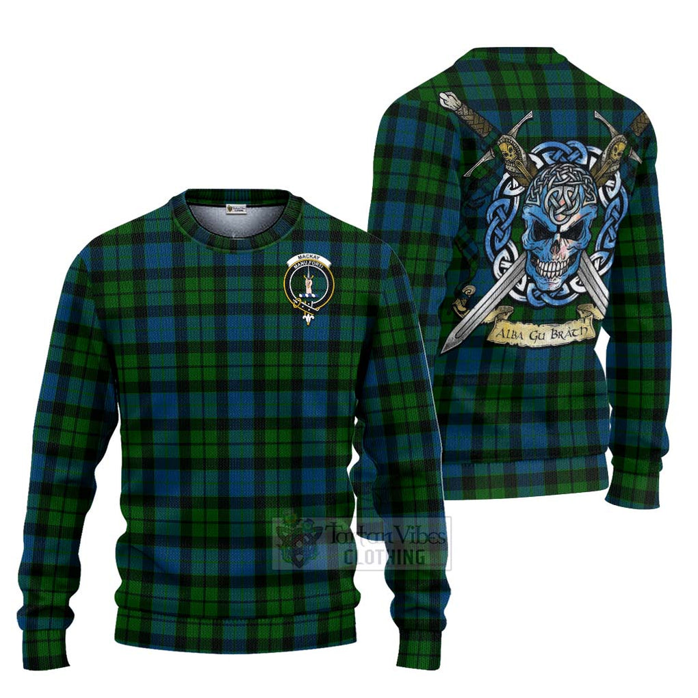 Tartan Vibes Clothing MacKay (McKay) Tartan Knitted Sweater with Family Crest Celtic Skull Style