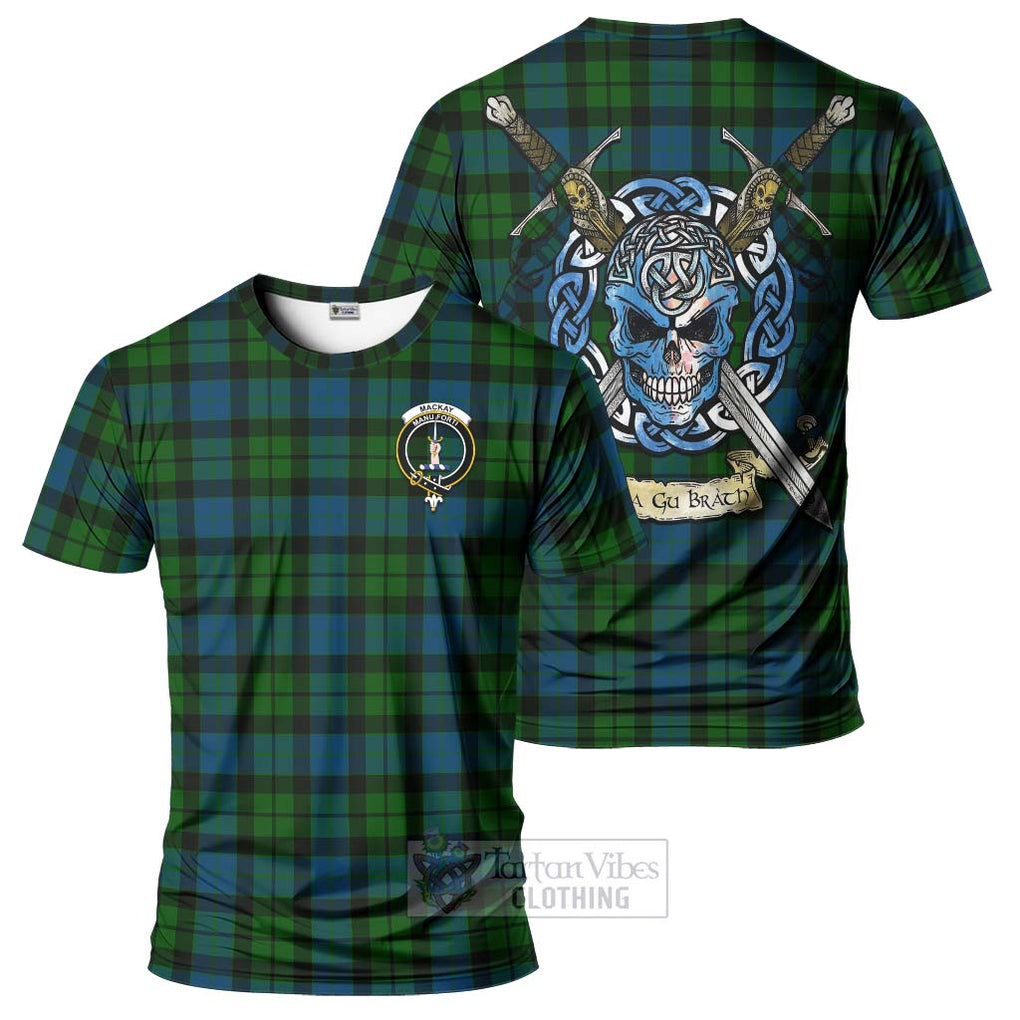 Tartan Vibes Clothing MacKay (McKay) Tartan T-Shirt with Family Crest Celtic Skull Style