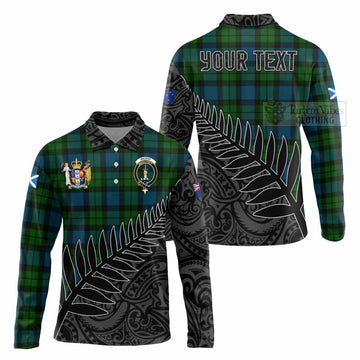 MacKay (McKay) Crest Tartan Long Sleeve Polo Shirt with New Zealand Silver Fern Half Style