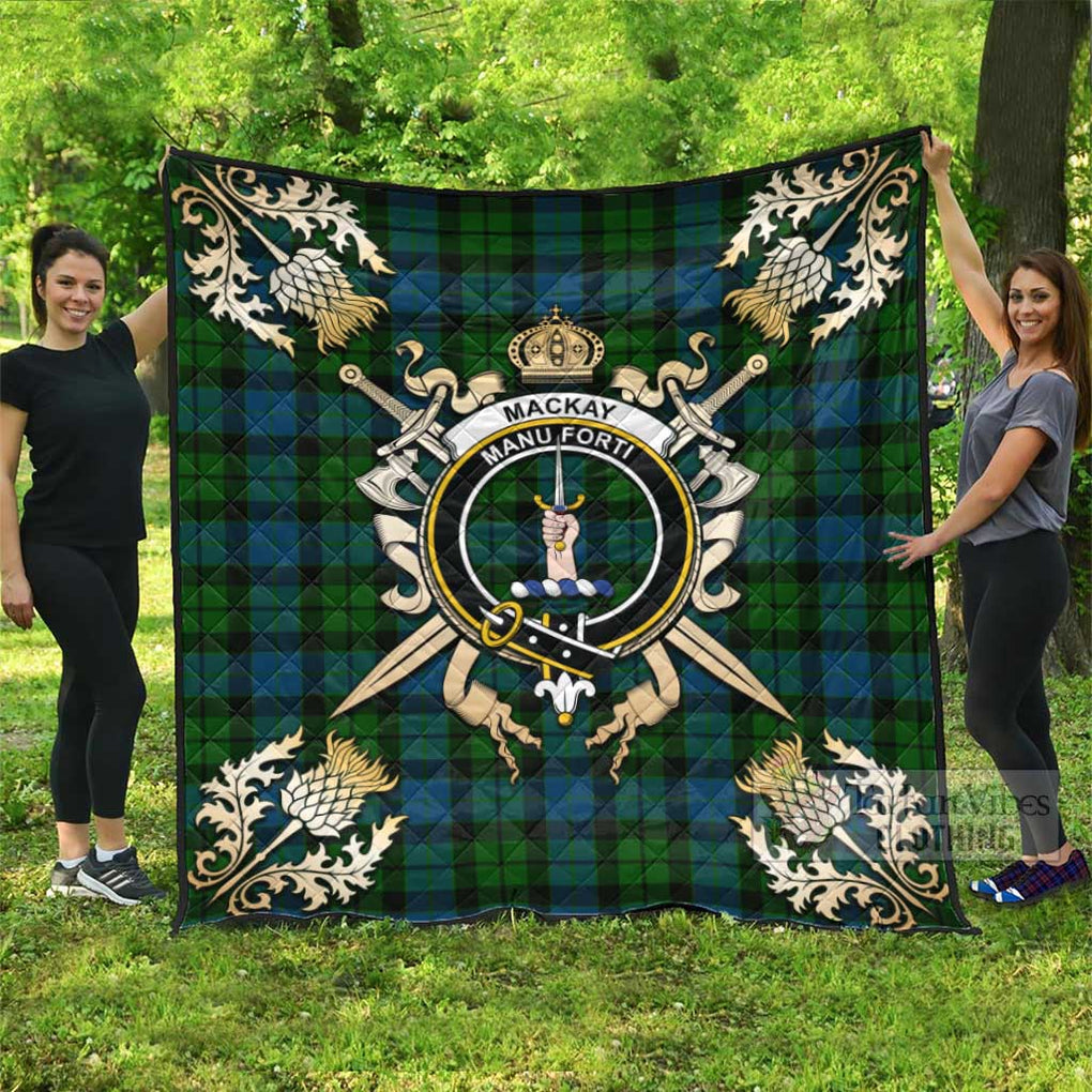 Tartan Vibes Clothing MacKay (McKay) Tartan Quilt with Family Crest and Scottish Golden Courage Shield