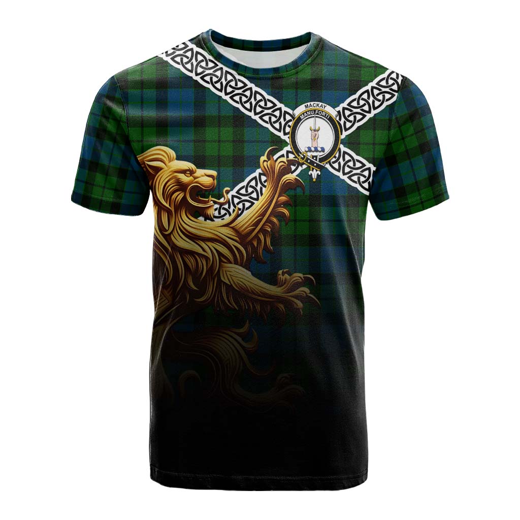 MacKay (McKay) Crest Tartan Cotton T-shirt with Golden Lion Emblem Celtic Style Kid's Shirt - Tartan Vibes Clothing