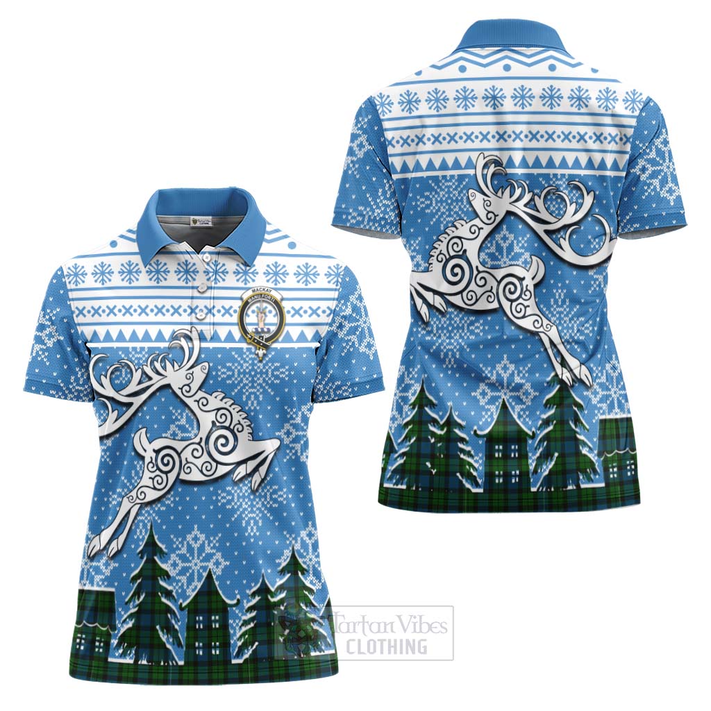 Tartan Vibes Clothing MacKay (McKay) Clan Christmas Women's Polo Shirt Celtic Reindeer Style