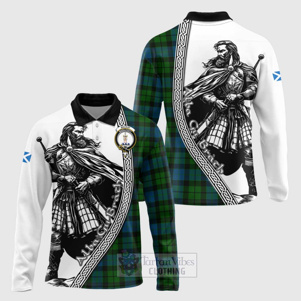 Tartan Vibes Clothing MacKay (McKay) Tartan Clan Crest Long Sleeve Polo Shirt with Highlander Warrior Celtic Style