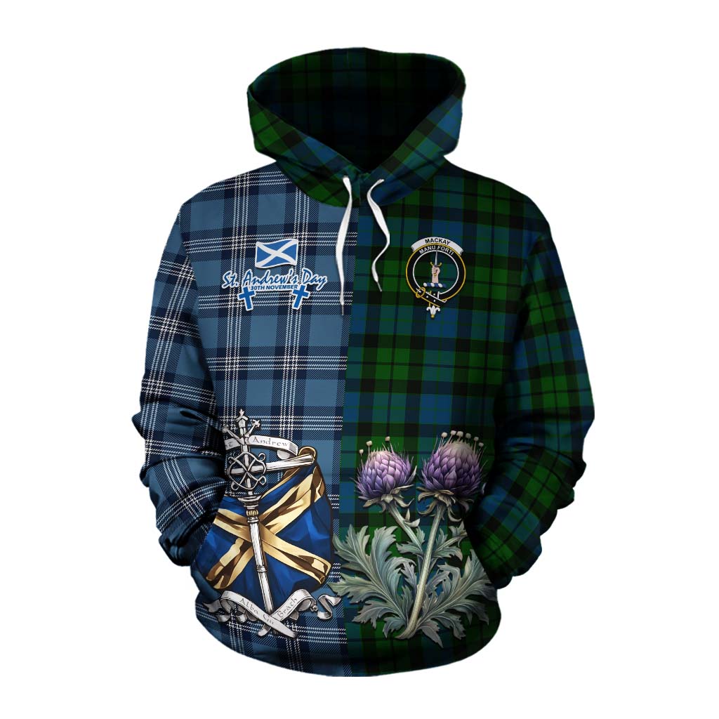 Tartan Vibes Clothing MacKay (McKay) Tartan Cotton Hoodie Happy St. Andrew's Day Half Tartan Style