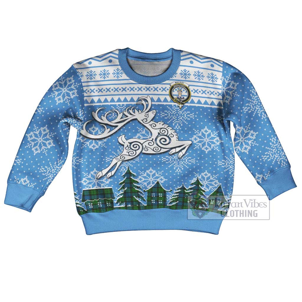 Tartan Vibes Clothing MacKay (McKay) Clan Christmas Kid Ugly Sweater with Tartan and Celtic Raindeer Style