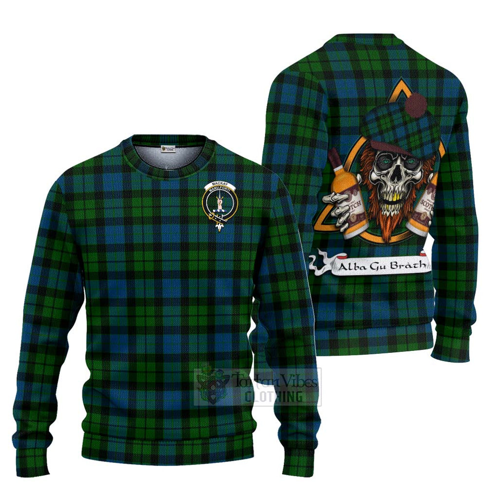 Tartan Vibes Clothing MacKay (McKay) Tartan Knitted Sweater with Family Crest and Bearded Skull Holding Bottles of Whiskey