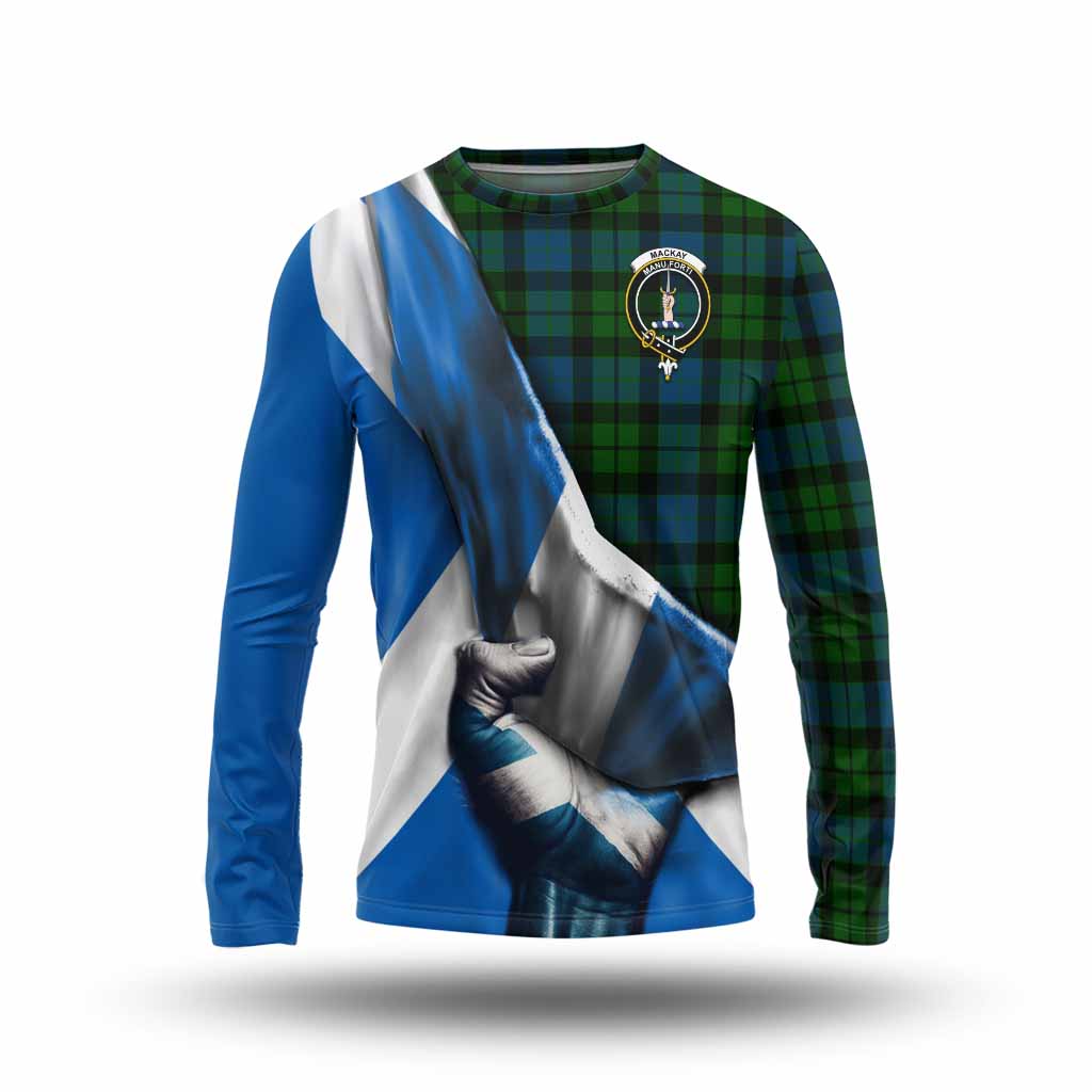 Tartan Vibes Clothing MacKay (McKay) Tartan Long Sleeve T-Shirt with Family Crest Scotland Patriotic Style