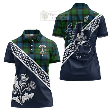 MacKay (McKay) Tartan Women's Polo Shirt Featuring Thistle and Scotland Map