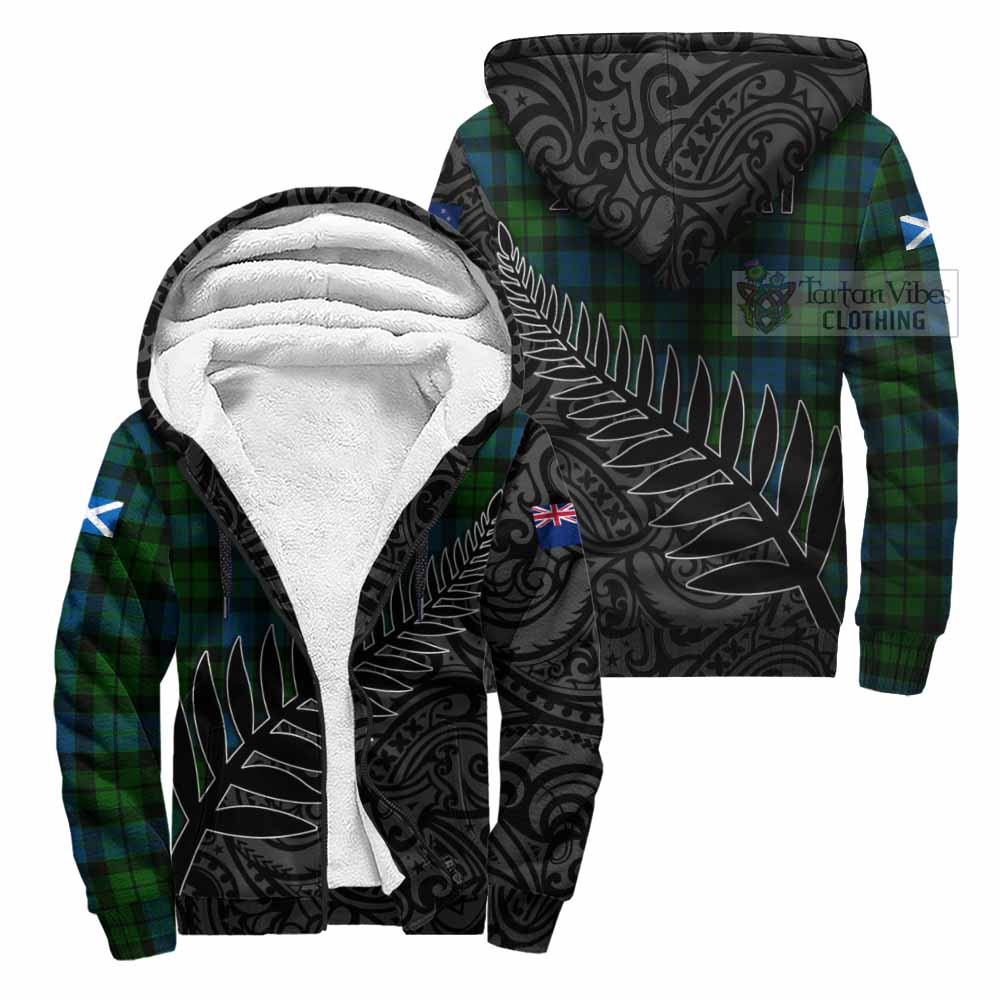 Tartan Vibes Clothing MacKay (McKay) Crest Tartan Sherpa Hoodie with New Zealand Silver Fern Half Style