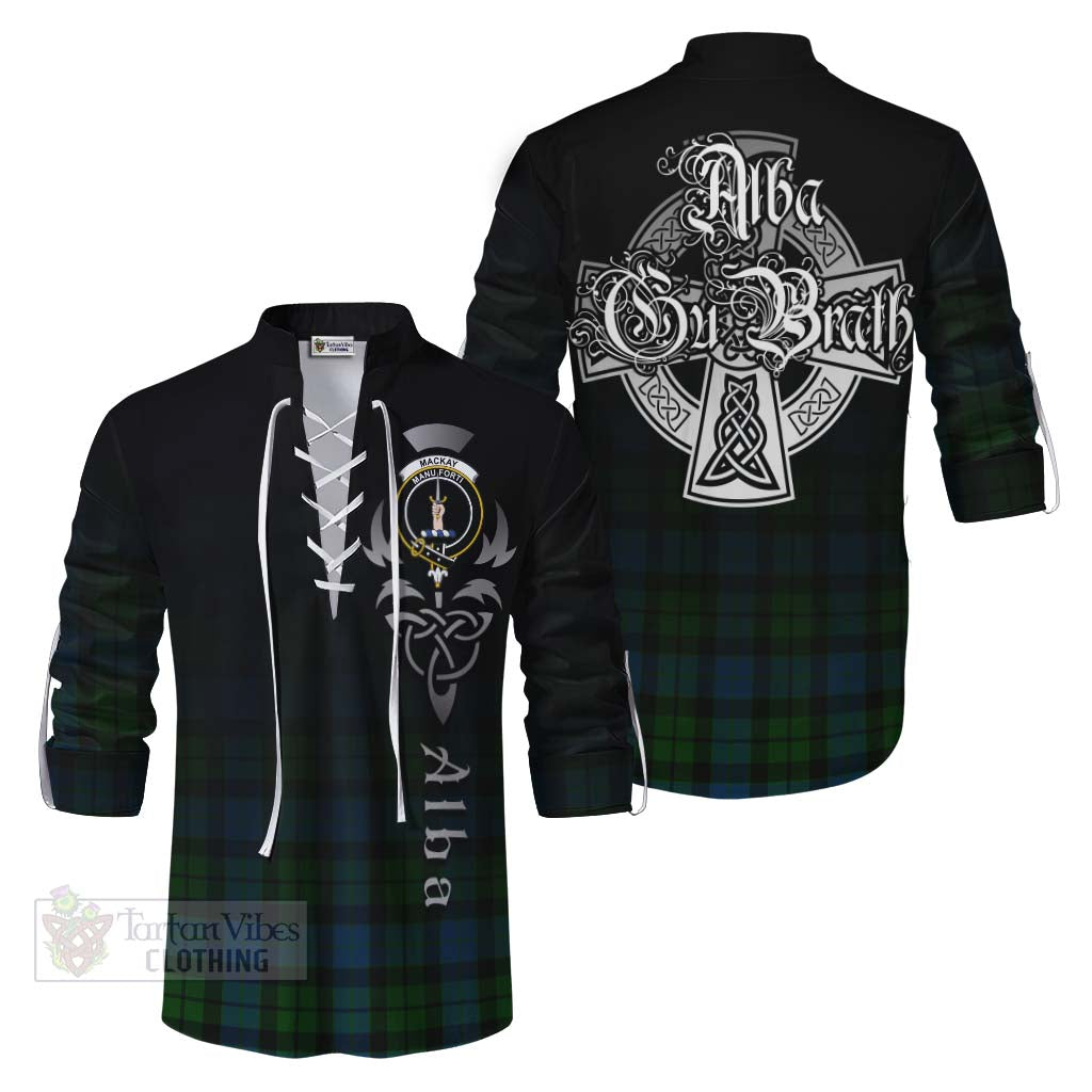 Tartan Vibes Clothing MacKay (McKay) Tartan Ghillie Kilt Shirt Featuring Alba Gu Brath Family Crest Celtic Inspired