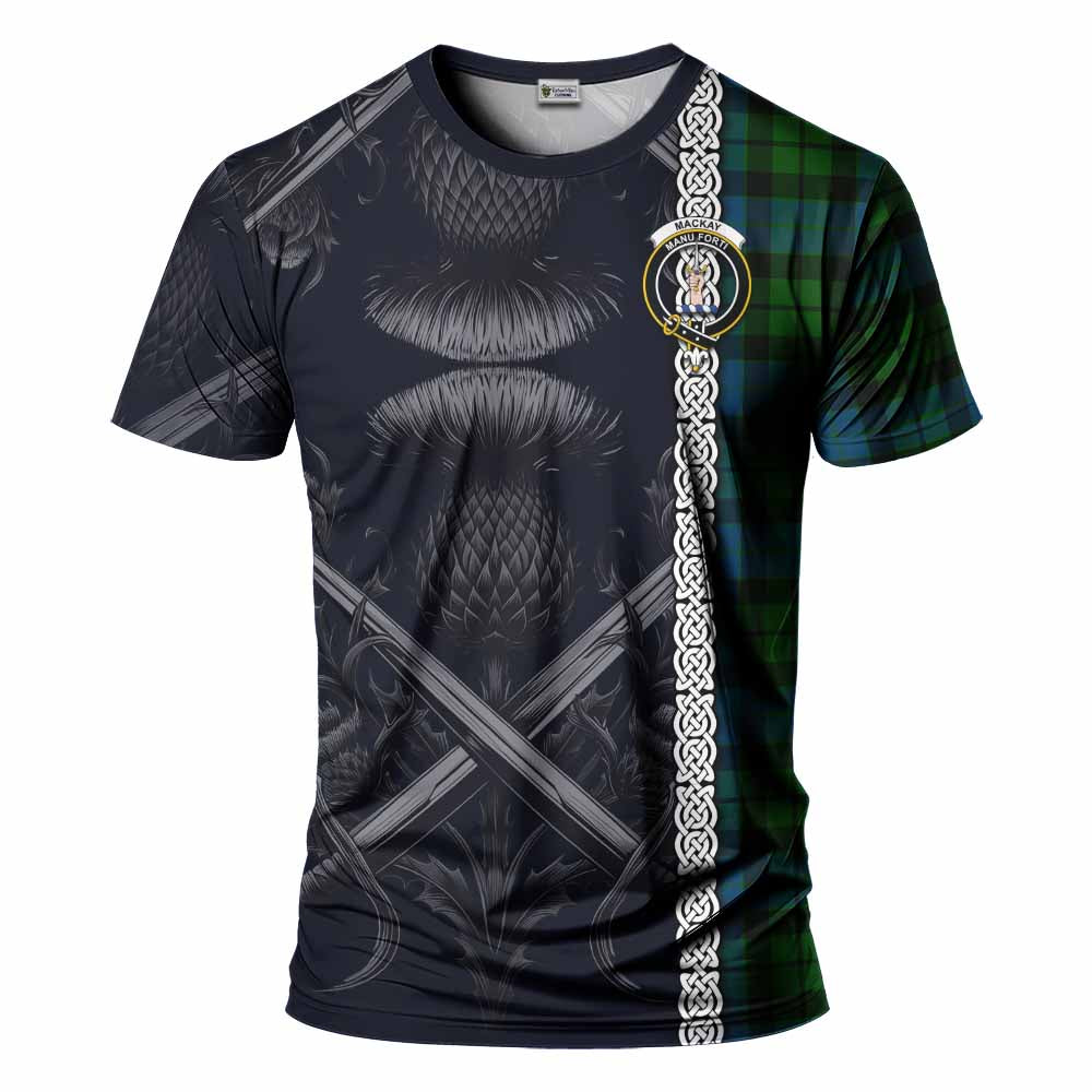 Tartan Vibes Clothing MacKay (McKay) Tartan T-Shirt with Family Crest Cross Sword Thistle Celtic Vibes