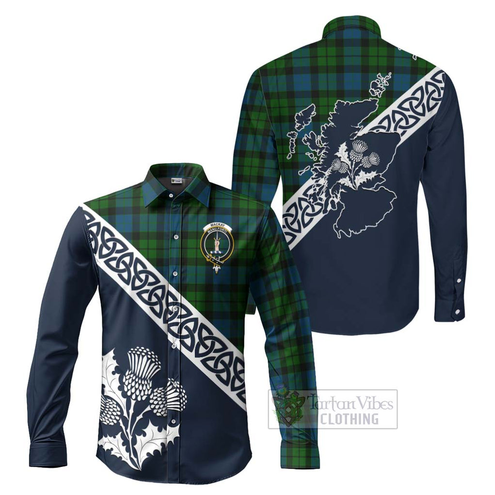 MacKay (McKay) Tartan Long Sleeve Button Shirt Featuring Thistle and Scotland Map Men's Shirt S - Tartan Vibes Clothing