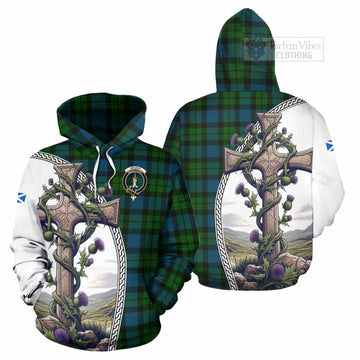 MacKay (McKay) Tartan Hoodie with Family Crest and St. Andrew's Cross Accented by Thistle Vines